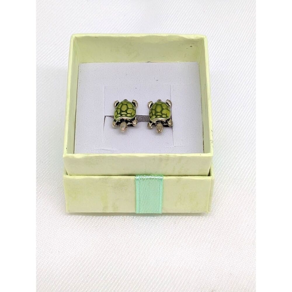 Green Enamel Turtle Stud Earrings